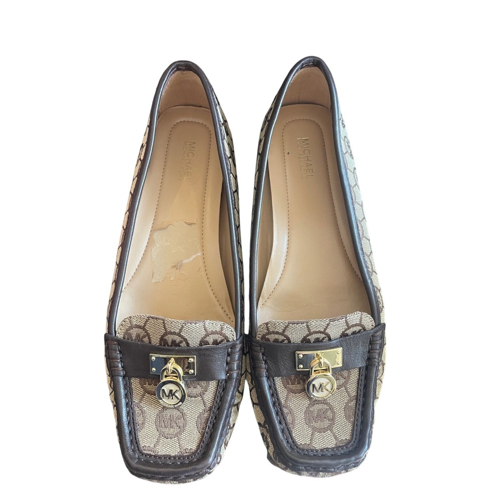 NWOT Michael Kors tan and brown Hamilton monogrammed loafer size 8.5